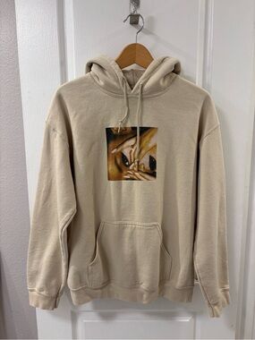 Ariana Grande Official Merch 7 Rings Thank You, Next Beige Graphic Hoodie M